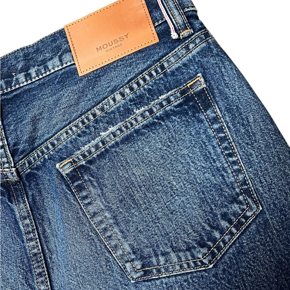 Moussy Vintage Denim Skirt M Button Fly Distressed Y2K Midi Raw Edge Japan - Picture 8 of 14